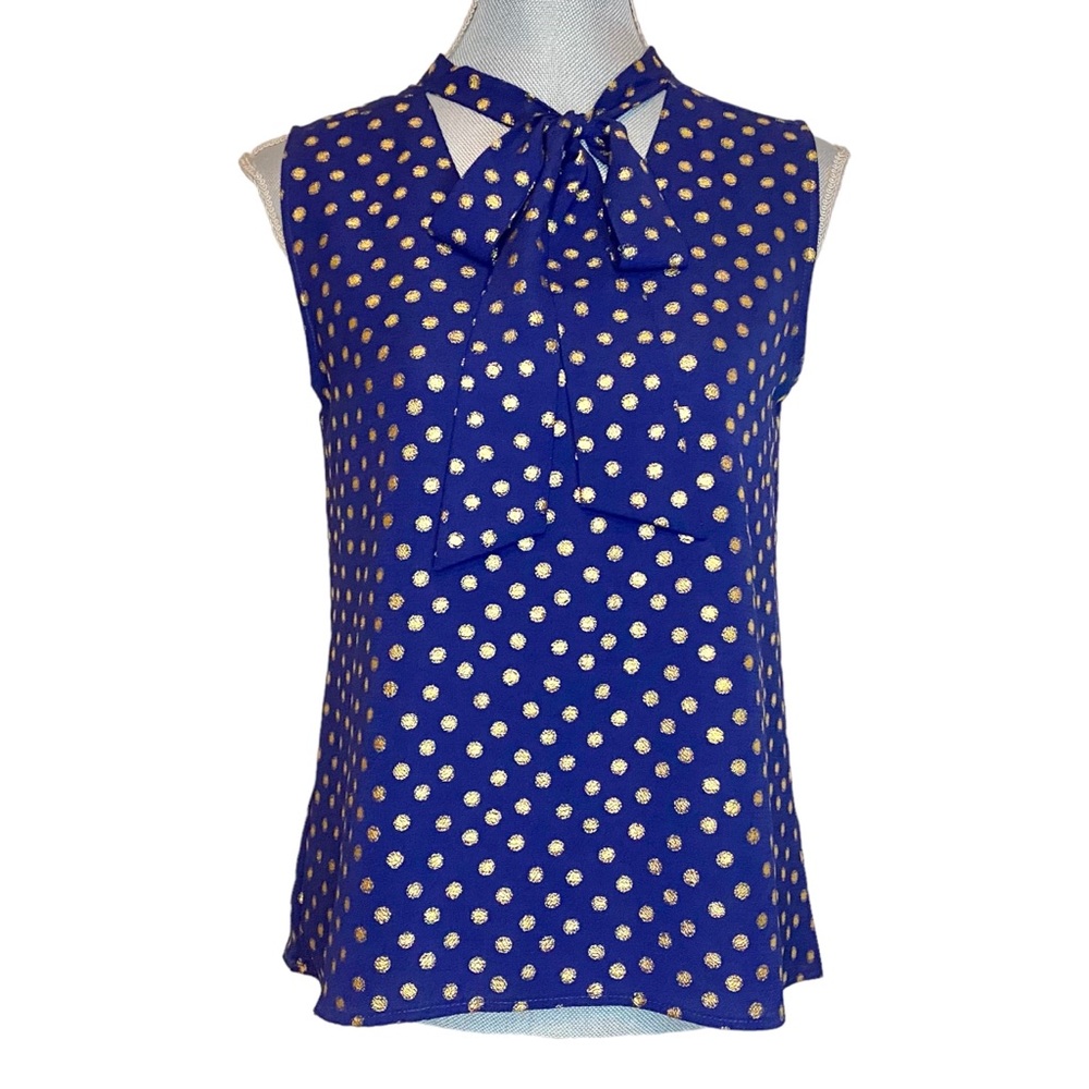 Harve Benard Navy Gold Polka Dot Blouse